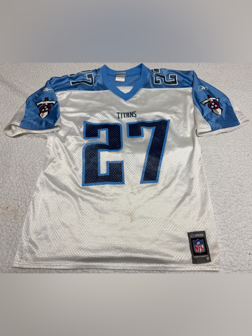 Reebok Titans Eddie George 27 Jersey Men Medium White Vintage NFL Y2K